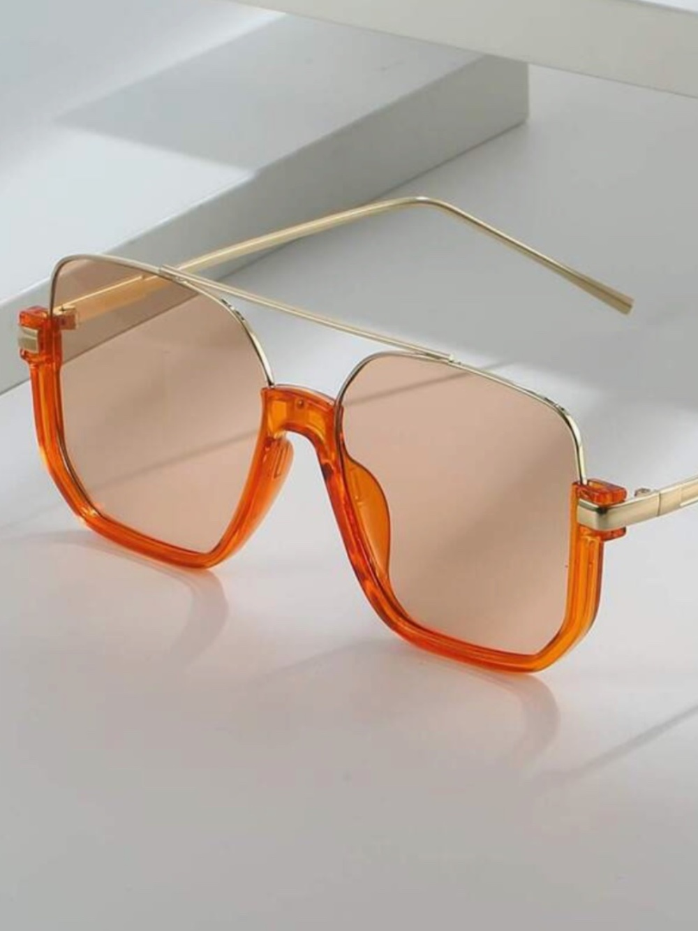 NWOT Orange Oversized Geometric Sunglasses Retro Fashion Statement Shades